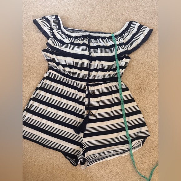Jolie & Joy Striped Off the Shoulder Romper - Picture 5 of 7
